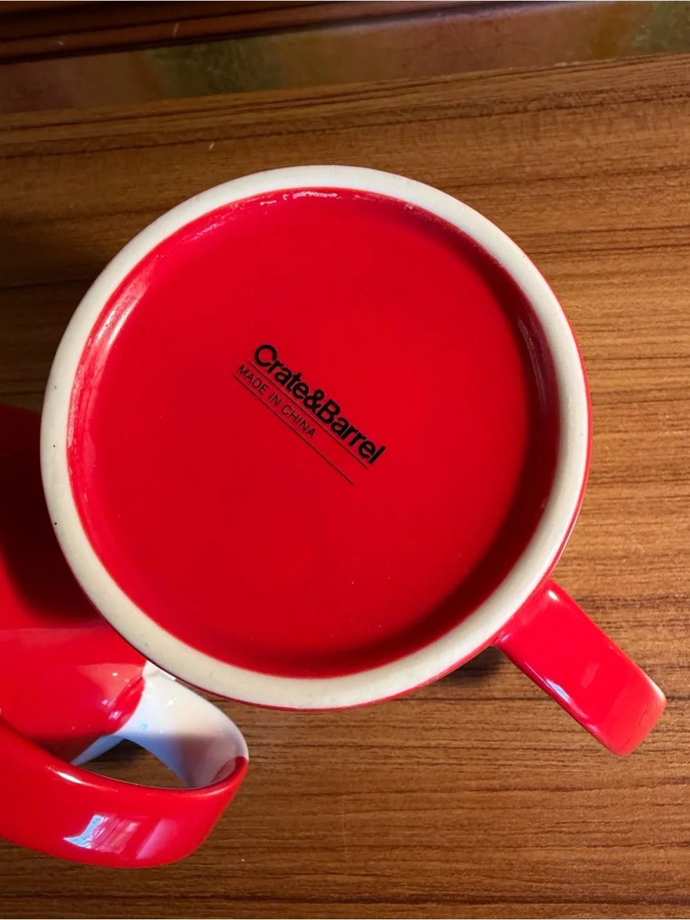 SET OF 2 Crate & Barrel Coffee Mugs Red White Dipped Glaze New No Tags 14oz